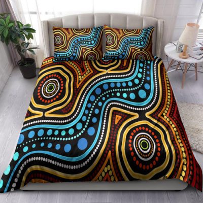 Australia Indigenous Bedding Set - Aboriginal inspired dot art river connection concept