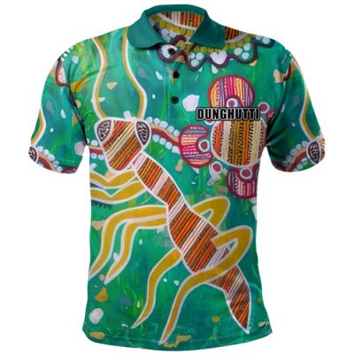 (Custom) Australia Polo Shirt Green Aboriginal Art Painting