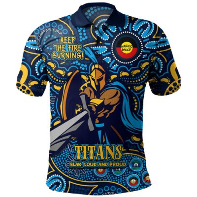 Gold Coast Titans Polo Shirt Custom Naidoc Week 2024 Aboriginal Pattern And Torres Strait Islander Inspired