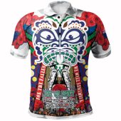New Zealand Warriors Anzac Watercolor Custom Polo Shirt - Remembrance Anzac Day With Maori Tiki Mask And Poppy Flower
