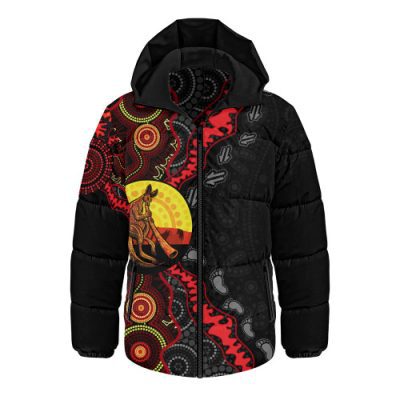 Indigenous Australian Aboriginal Hooded Padded Jacket Didgeridoo Sunset Dreaming