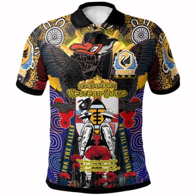 Force Custom Polo Shirt - Remembrance Force With Black Swan Patterns And Poppy Flower