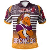 Brisbane Broncos Christmas Custom Polo Shirt - Brisbane Broncos Penrith Panthers Merry Christmas With Snowflake Pattern Polo Shirt