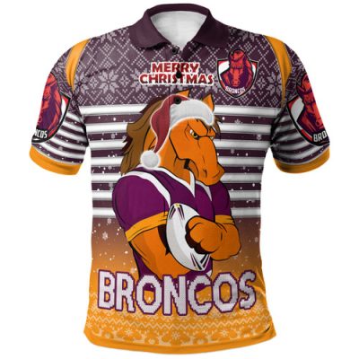 Brisbane Broncos Christmas Custom Polo Shirt - Brisbane Broncos Penrith Panthers Merry Christmas With Snowflake Pattern Polo Shirt
