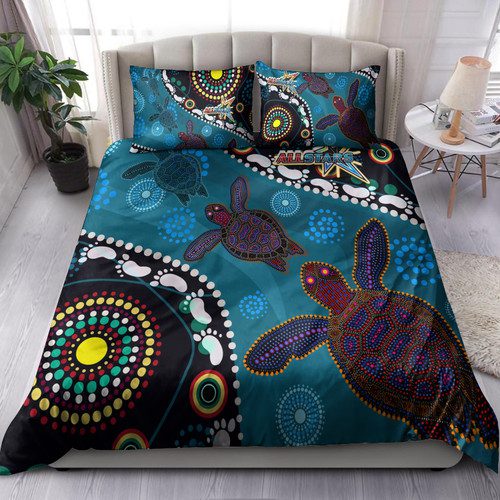 Indigenous All Stars Custom Bedding Set - Dreamtime Turtle With Indigenous Cultures Flag Indigenous All Stars Custom Bedding Set - Dreamtime Turtle With Indigenous Cultures Flag