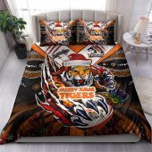 Australia Tigers Christmas Bedding Set - Custom Merry Tigers Christmas Indigenous Bedding Set