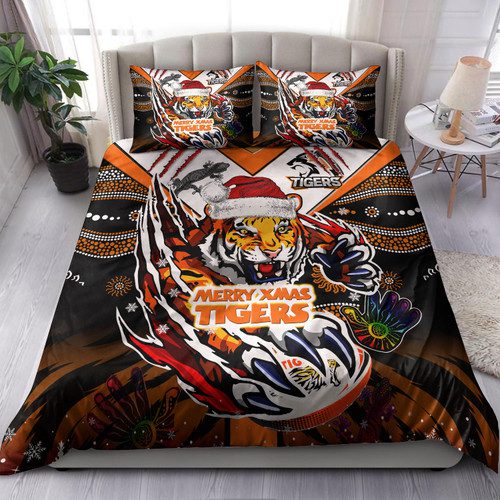 Australia Tigers Christmas Bedding Set - Custom Merry Tigers Christmas Indigenous Bedding Set Australia Tigers Christmas Bedding Set - Custom Merry Tigers Christmas Indigenous Bedding Set