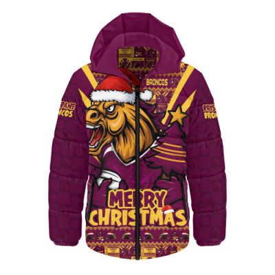 Brisbane Broncos Hooded Padded Jacket Merry Christmas Festive Spirit Edition