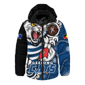 Geelong Cats Hooded Padded Jacket Power Through Generations NAIDOC Edition
