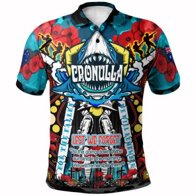 Cronulla-Sutherland Sharks Anzac Watercolour Custom Polo Shirt - Remembrance Sharkies Anzac Day With Poppy Flower Polo Shirt