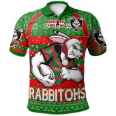 South Sydney Rabbitohs Polo Shirt - South Sydney Rabbitohs Merry Christmas With Snowflake Pattern Polo Shirt