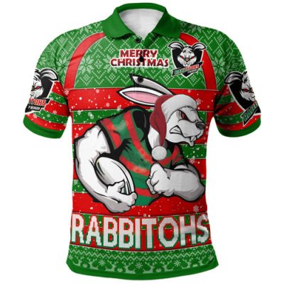South Sydney Rabbitohs Polo Shirt - South Sydney Rabbitohs Merry Christmas With Snowflake Pattern Polo Shirt