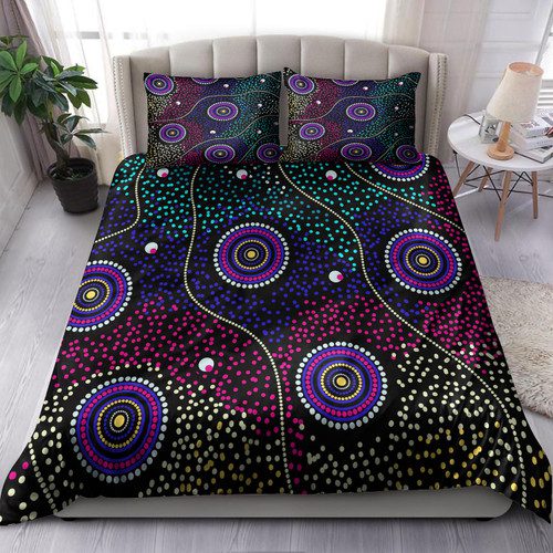 Australia Indigenous Bedding Set - Aboriginal inspired art Frog dreaming dot art background Australia Indigenous Bedding Set - Aboriginal inspired art Frog dreaming dot art background