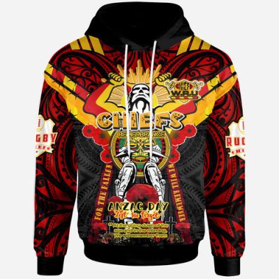 Waikato Chiefs Anzac Day Custom Hoodie - Remembrance Chiefs With Maori Patterns And Poppy Flowers