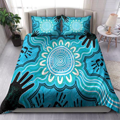 Australia Indigenous Bedding Set - Hand print aboriginal inspired connection art Australia Indigenous Bedding Set - Hand print aboriginal inspired connection art