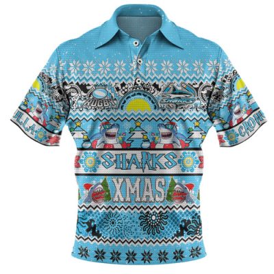 Cronulla-Sutherland Sharks Christmas Aboriginal Custom Polo Shirt - Indigenous Knitted Ugly Xmas Style Polo Shirt