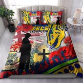 Parramatta Eels Anzac Day Lest We Forget Custom Bedding Set - Remembrance Parramatta Eels With Anzac Poppy Watercolour Style