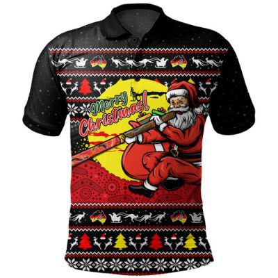 Australia Polo Shirt Aboriginal Didgeridoo Santa Christmas