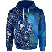 Australia Aboriginal Inspired Hoodie - Australia Indigenous Flag Circle Dot Painting Art (Blue)