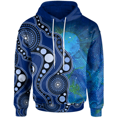 Australia Aboriginal Inspired Hoodie - Australia Indigenous Flag Circle Dot Painting Art (Blue)