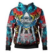 Cronulla-Sutherland Sharks Anzac Hoodie - Custom Anzac Remembrance Poppy and Indigenous Patterns Hoodie