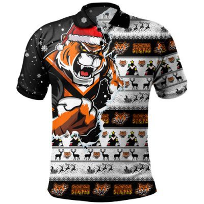 Wests Tigers Polo Shirt Merry Ugly Christmas Our Beloved Team Scratch Style