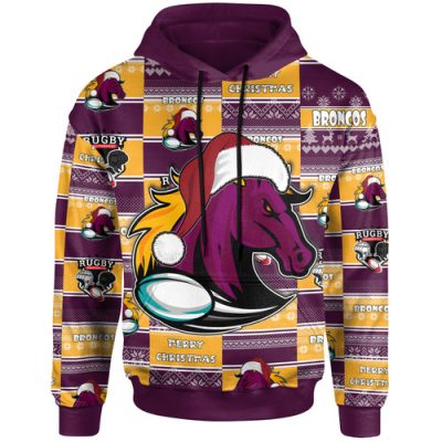 Brisbane Broncos Christmas Custom Hoodie - Brisbane Broncos Penrith Panthers Merry Christmas With Snowflake Pattern Hoodie