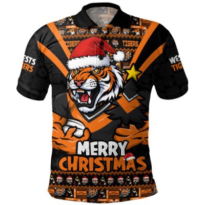 Wests Tigers Polo Shirt Merry Christmas Festive Spirit Edition