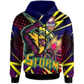 Melbourne Storm Hoodie - Custom Melbourne Storm And Thunder Style Of Dot Background Personalised Player And Number Hoodie