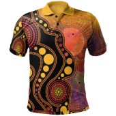 Australia Aboriginal Inspired Polo - Australia Indigenous Flag Circle Dot Painting Art (Golden)