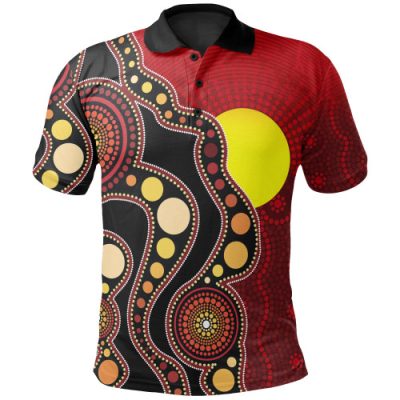 Australia Aboriginal Inspired Polo Shirt - Australia Flag Dot Painting Art