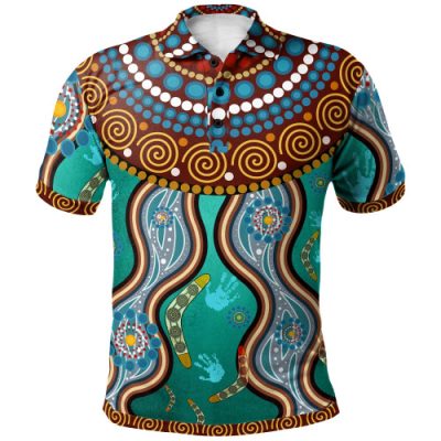 Australia Aboriginal Inspired Polo Shirt - Bomerang With Dot Painting