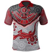 Australia Aboriginal Inspired Polo Shirt - Indigenous Boomerang and Lizard Art