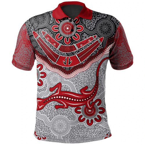 Australia Aboriginal Inspired Polo Shirt - Indigenous Boomerang and Lizard Art Australia Aboriginal Inspired Polo Shirt - Indigenous Boomerang and Lizard Art