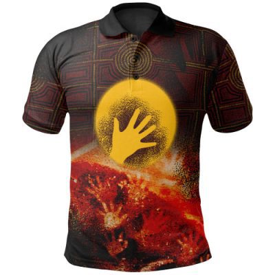 Australia Aboriginal Inspired Polo Shirt - Indigenous Flag Hand Art