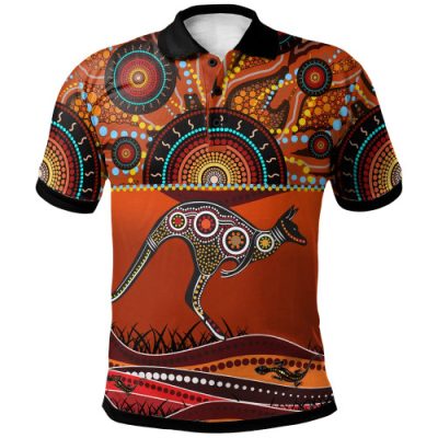 Australia Aboriginal Inspired Polo Shirt - Kangaroo With Dot Painting