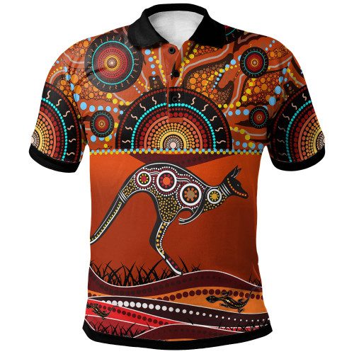 (Custom Sleeves) Australia Aboriginal Inspired Polo Shirt - Kangaroo With Dot Painting (Custom Sleeves) Australia Aboriginal Inspired Polo Shirt - Kangaroo With Dot Painting
