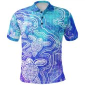 Australia Aboriginal Inspired Polo Shirt - Sea Turtle With Indigenous Patterns (Blue)