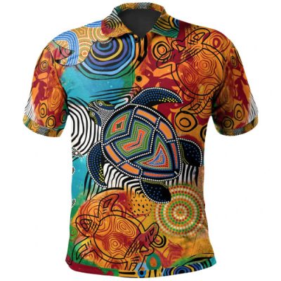 Australia Aboriginal Inspired  Custom Polo Shirt - Turtle Indigenous Art