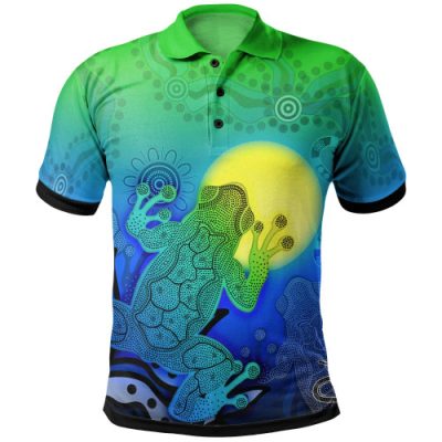 [Custom] Australia Aboriginal Inspired Polo Shirt - Indigenous Frog (Blue)