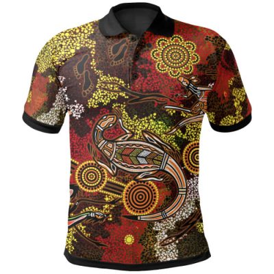 [Custom] Australia Aboriginal Inspired Polo Shirt - Kangaroo and Lizard Dot Painting Art