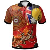 Australia Polo Shirt - Aboriginal Inspired Dot Patterns & Flags , Crocodile