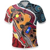 Australia Polo Shirt - Australia Aboriginal Inspired Dots With Turtle and NAIDOC Flags