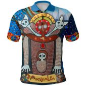 Australia Wandjina Polo Shirt Blue Collar- Australian Aboriginal Inspired Mythology - My Australia