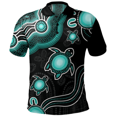 Australia Polo Shirt Aboriginal Turtle Dreaming Journey Featuring Dot Art