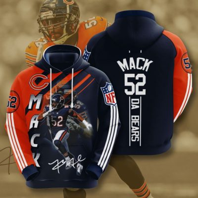 NFL Chicago Bears Khalil Mack Dark Navy Orange Stripes Pullover Hoodie