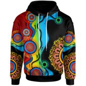 Australia Aboriginal Inspired Hoodie - Circle Dot Painting Flowers Patterns Blue Dream