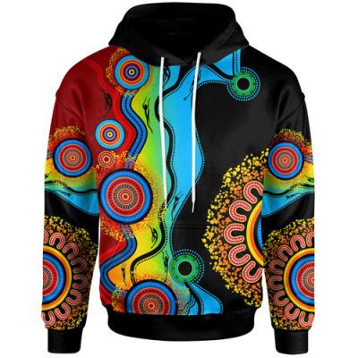 Australia Aboriginal Inspired Hoodie - Circle Dot Painting Flowers Patterns Blue Dream