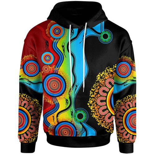 Australia Aboriginal Inspired Hoodie - Circle Dot Painting Flowers Patterns Blue Dream Australia Aboriginal Inspired Hoodie - Circle Dot Painting Flowers Patterns Blue Dream