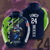 NFL Seattle Seahawks Marshawn Lynch Navy Green Stripes Pullover Hoodie